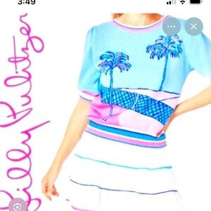 Lilly Pulitzer Vivvie Short Sleeve Tennis Tropical Sweater!  Small!  NWOT!